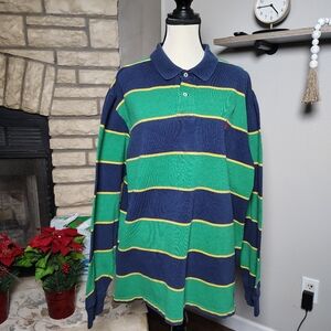 Vintage Ralph Lauren Striped Polo in Green, Blue, and Yellow Size XXL